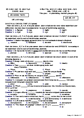 Đề kiểm tra học kỳ I môn Tiếng Anh Lớp 10 - Mã đề 517 - Năm học 2018-2019 - Sở giáo dục và đào tạo Quảng Nam